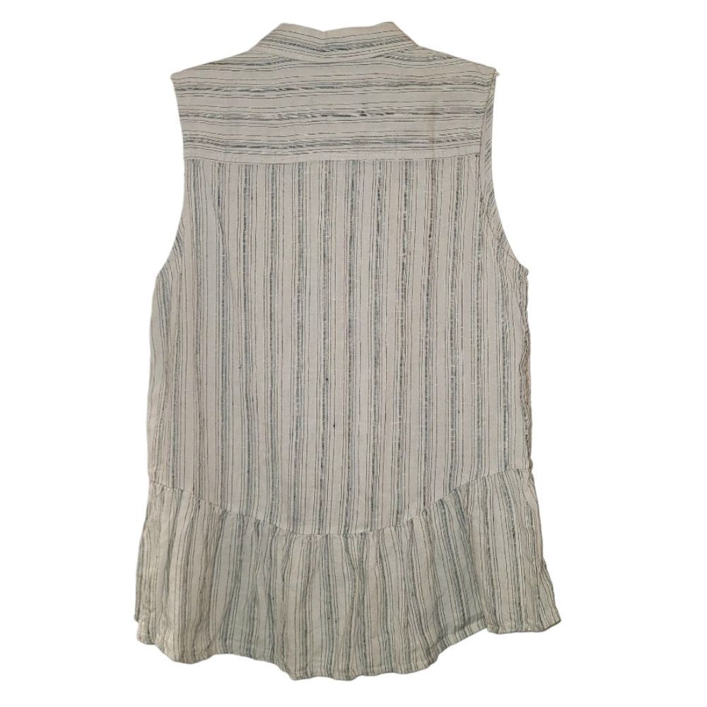 Tahari Linen Ruffle Sleeveless Blouse - Picture 3 of 12